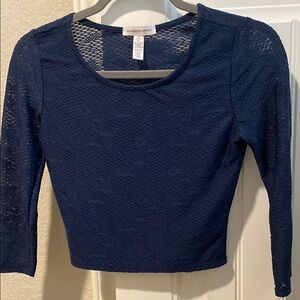 Charlotte Russe Blue Fitted Crop Blouse 3/4 Sleeve